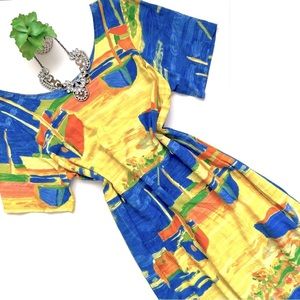 Jams World Vibrant Abstract Maxi Dress in Yellow, Blue, Orange, Green
